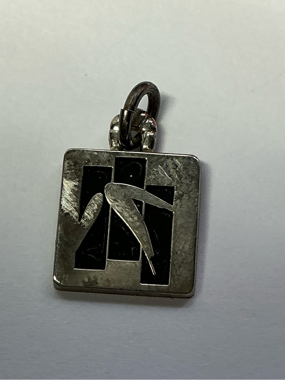 Authentic TERRY BERRY Sterling Silver Square Pendant with Black Inlay